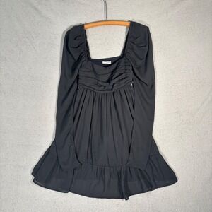 Abercrombie Fitch Babydoll Mini Dress XXST Black Smocked Square Neck Puff Sleeve